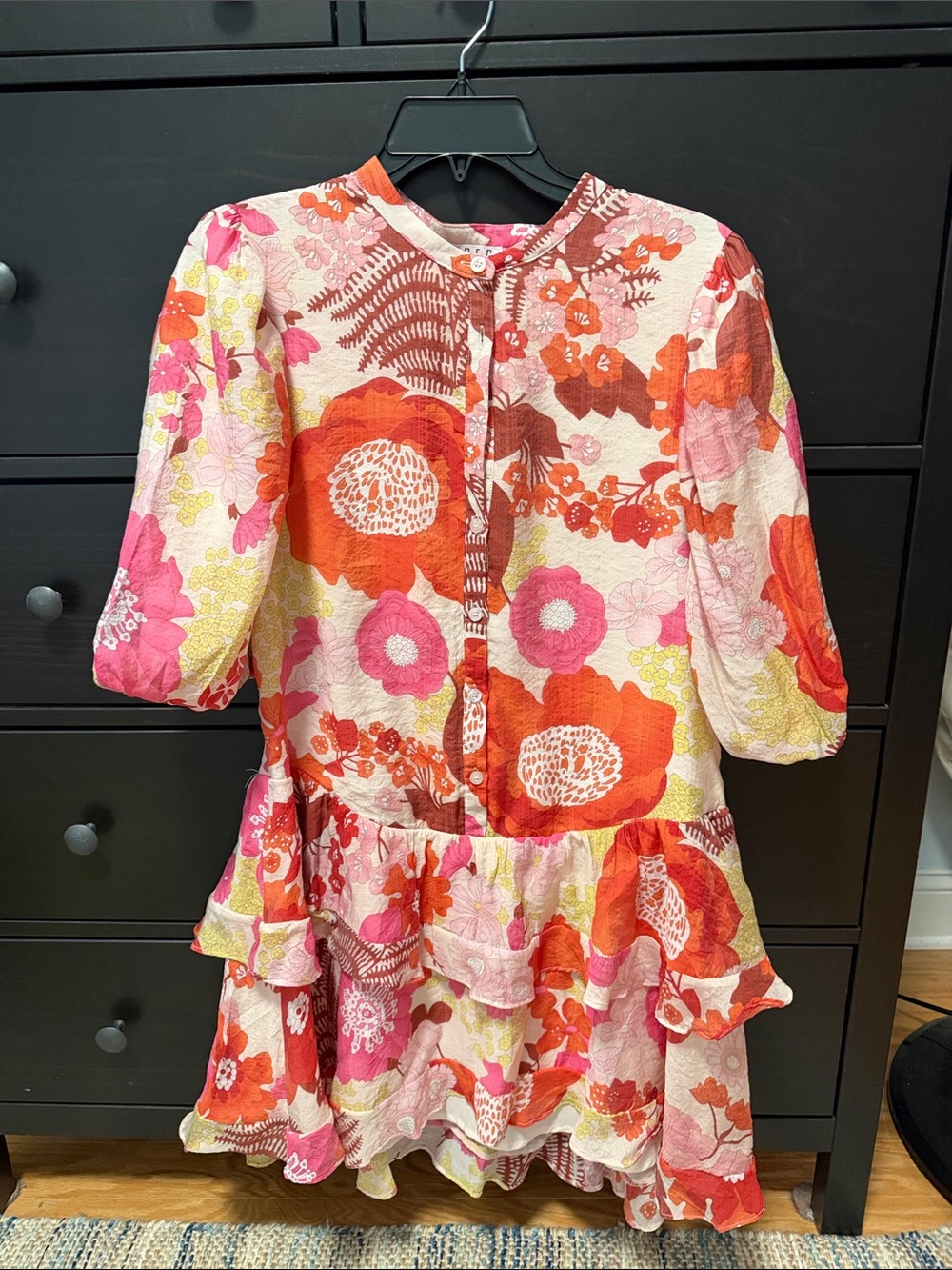TCEC Pink & Orange Floral Ruffle Dress